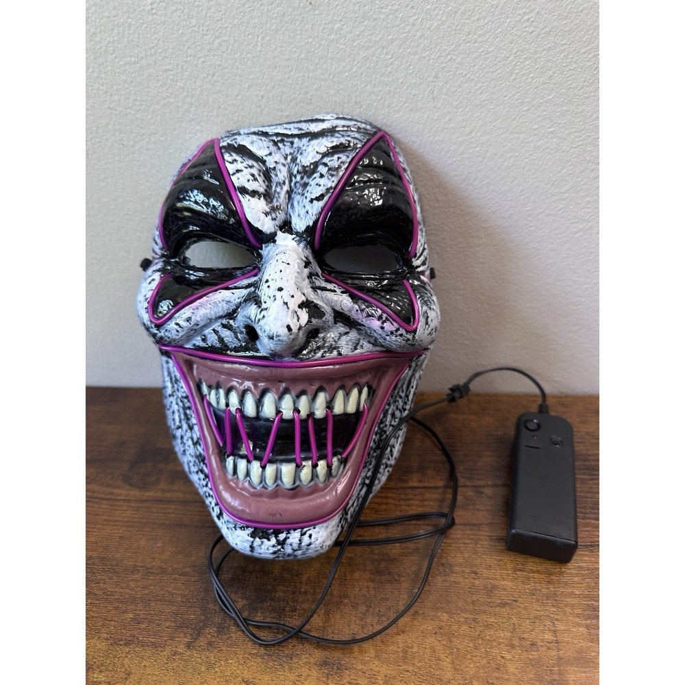 Spirit Halloween Laughing EL Wire Riot Clown Mask Light Up Pink Purge Fiend Rave